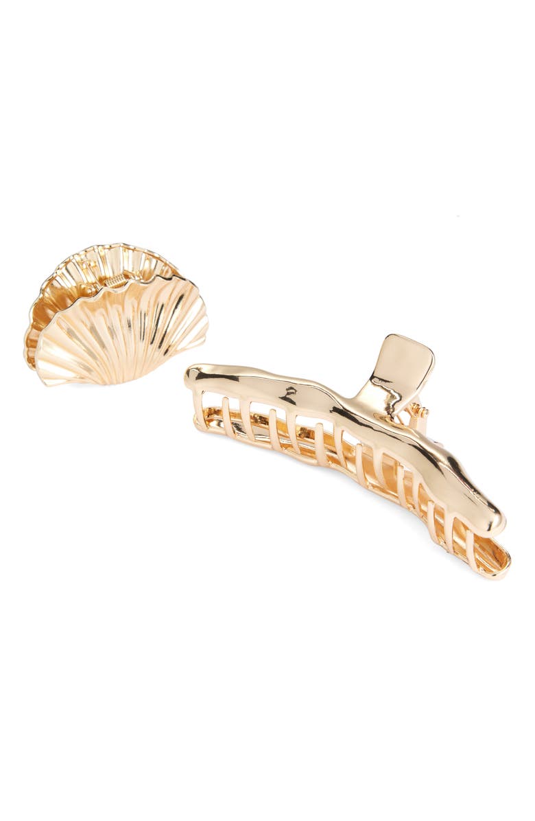 Tasha Assorted 2-Pack Metallic Shell Jaw Hair Clips, Main, color, Gold