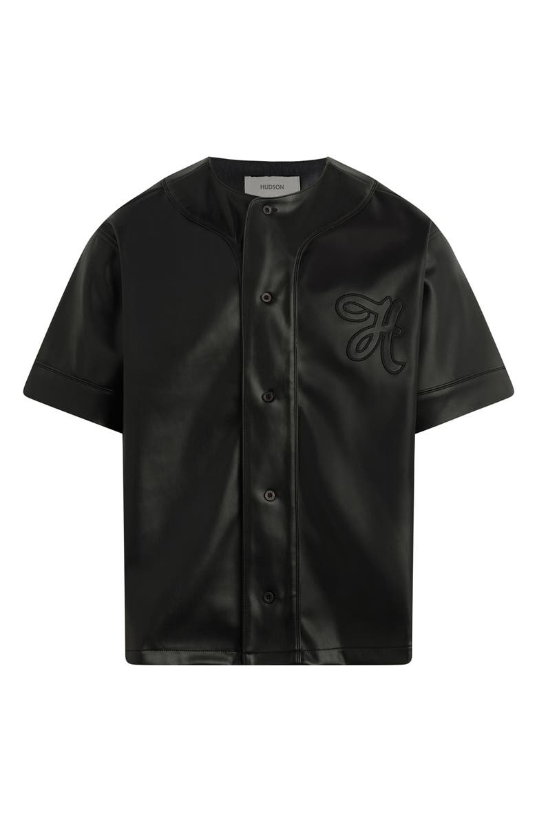 Hudson Jeans Faux Leather Baseball Jersey, Alternate, color, Black