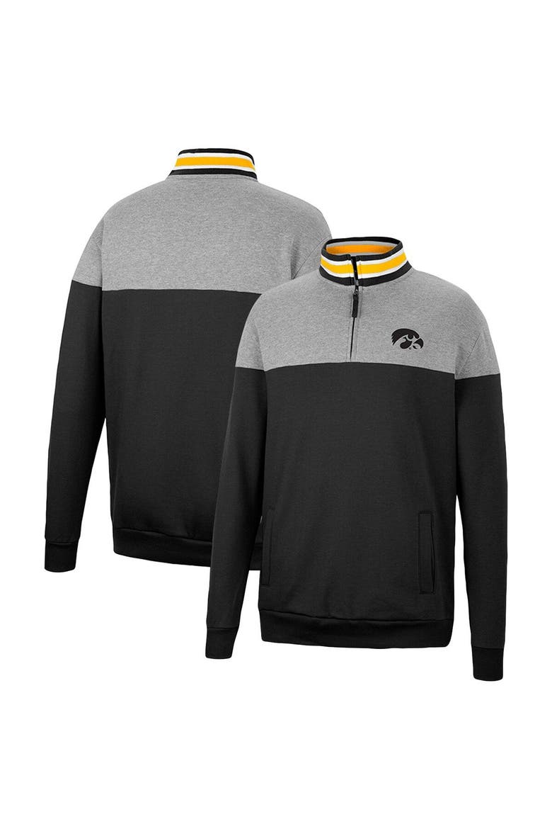 Men's Colosseum Black/Heather Gray Iowa Hawkeyes Be the Ball Quarter-Zip Top, Main, color, Black