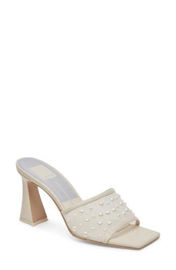 Dolce Vita Narda Pearl Womens Laceless Man Made Mule Sandals In Ivory Mesh