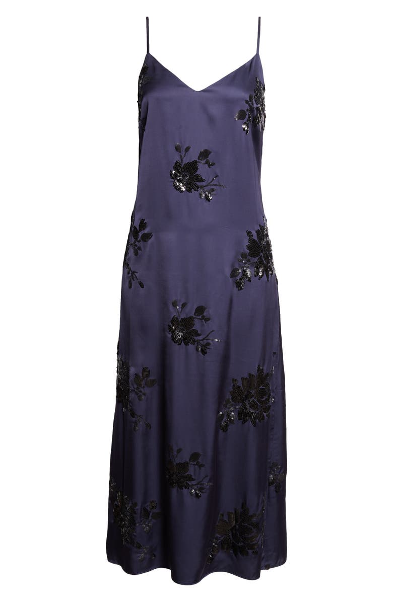 Ramy Brook Shannon Placed Sequin Floral Satin Slipdress, Alternate, color, Navy