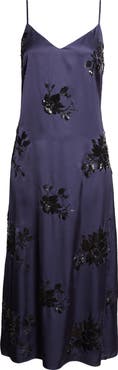Ramy Brook Shannon Placed Sequin Floral Satin Slipdress