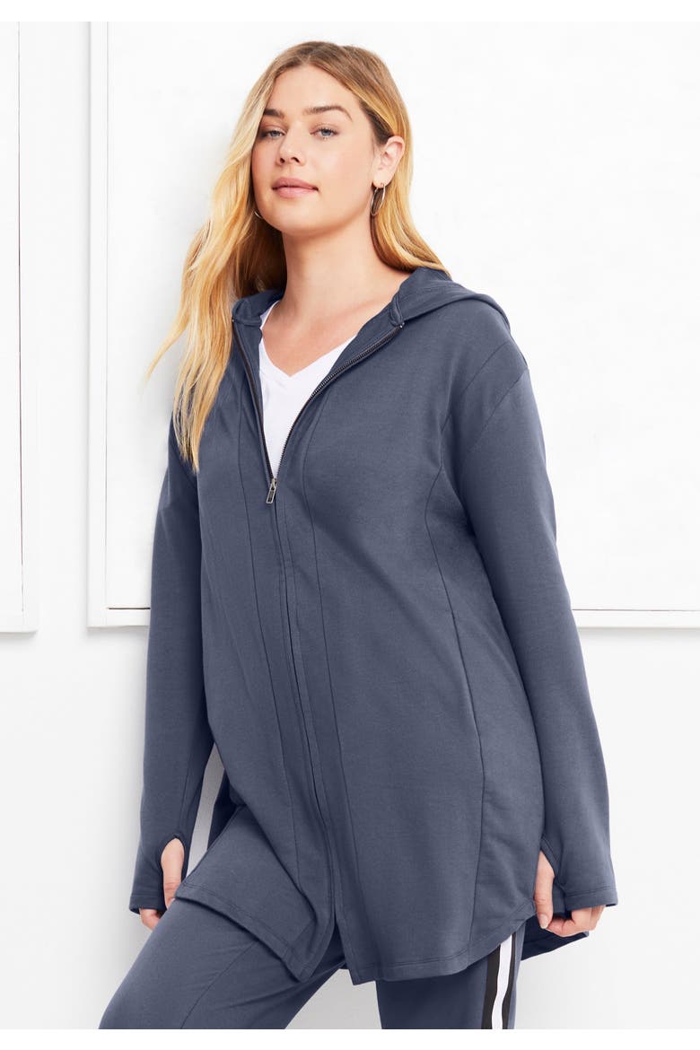 Zip Up French Terry Hoodie, Alternate, color, SEA MOSS