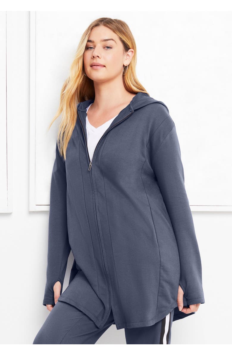 June + Vie Zip-Up French Terry Hoodie, Alternate, color, Black