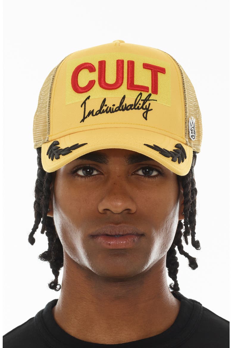 Racing Logo Trucker Hat, Alternate, color, YELLOW GOLD