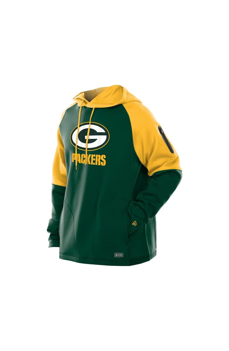 New Era Men
s New Era Green Green Bay Packers Combine Authentic Color Block Raglan Pullover Hoodie, Alternate, color, Green