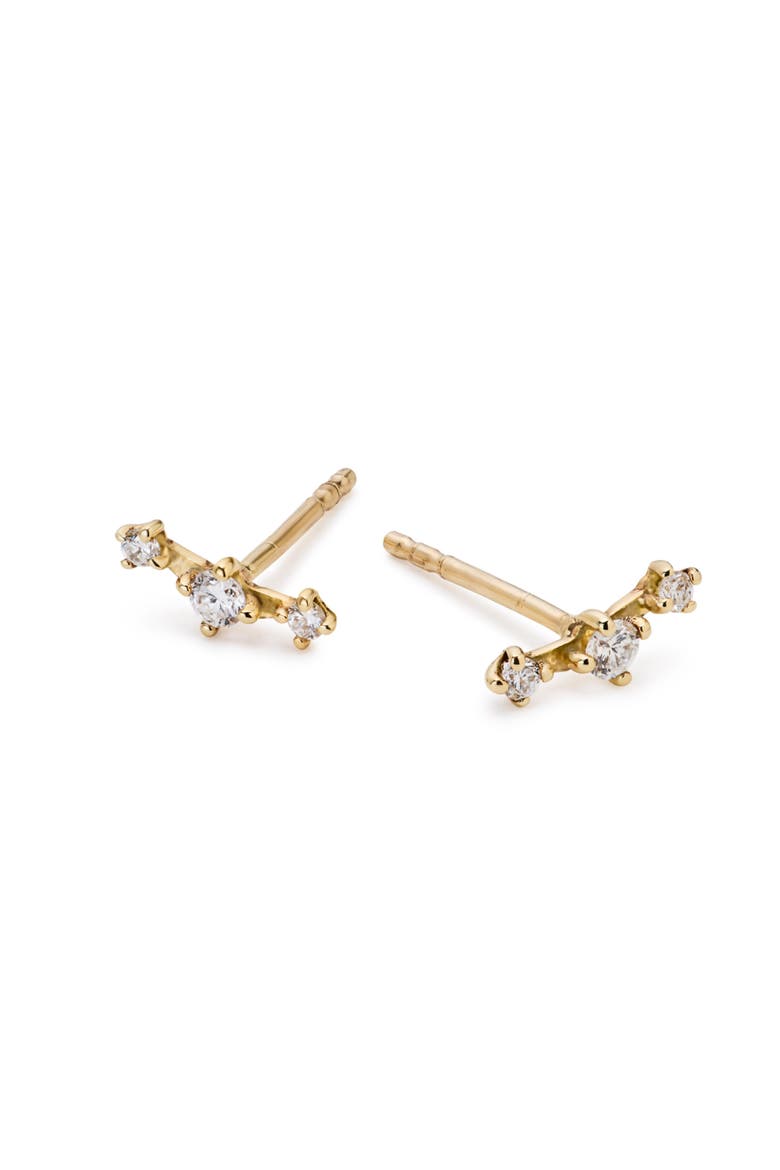 Gold Stud Earrings - Triple Diamond Studs, Alternate, color, Gold