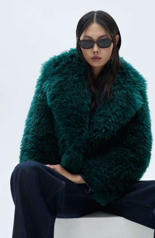 Mango Shaggy Faux Fur Jacket In Blue