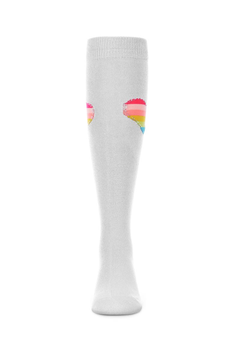 Neon Stitched Heart Knee High Sock, Alternate, color, White