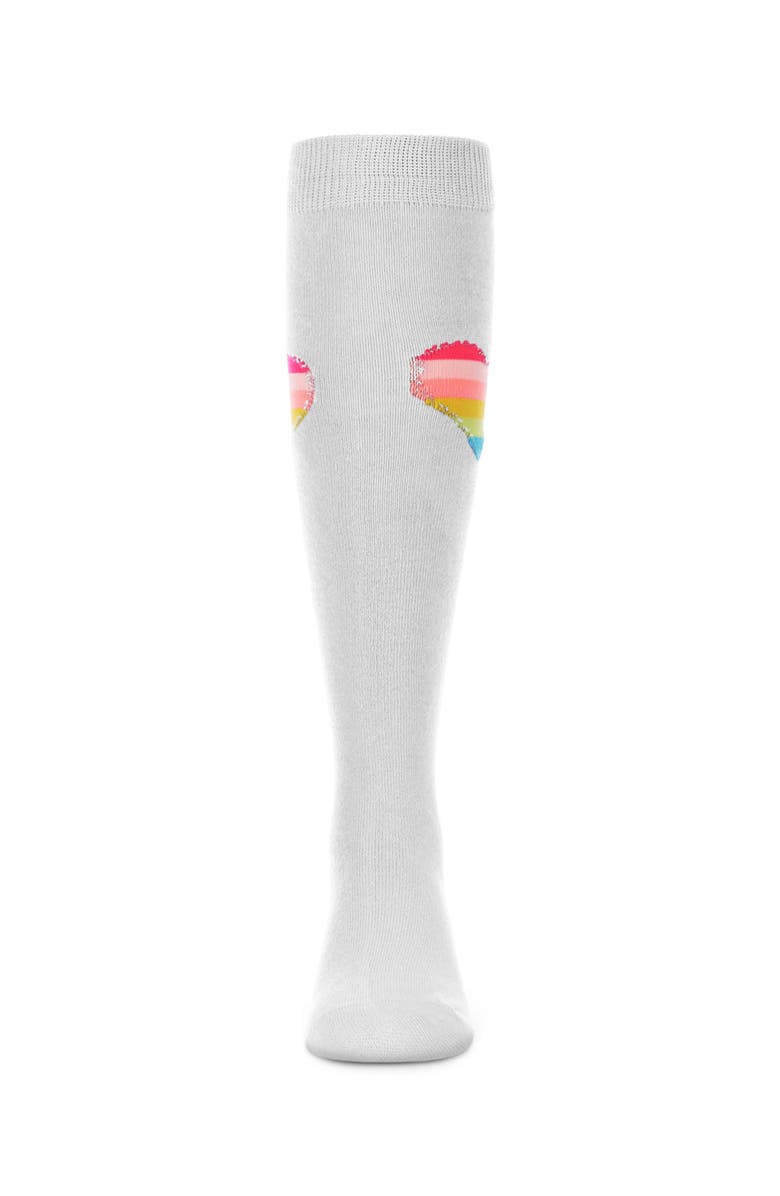 MeMoi Neon Stitched Heart Knee High Sock, Alternate, color, White