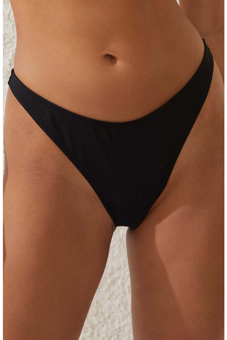 Women's Refined High Side Thong Bikini Bottom, Main, color, Black