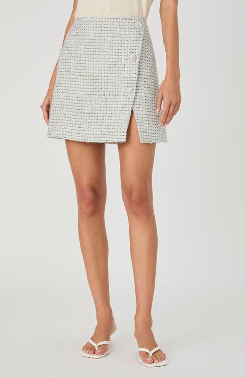 Tweed Faux Wrap Miniskirt