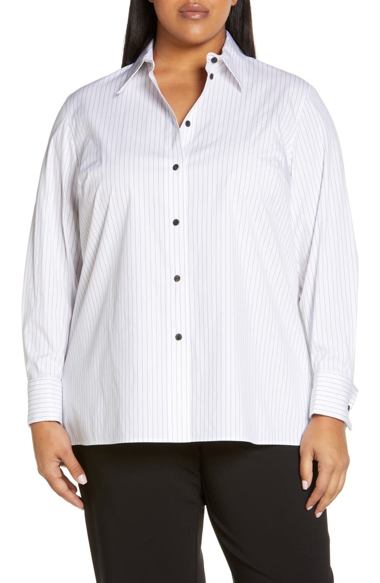 Lafayette 148 New York Greyson Stripe Button-Up Blouse, Main, color,