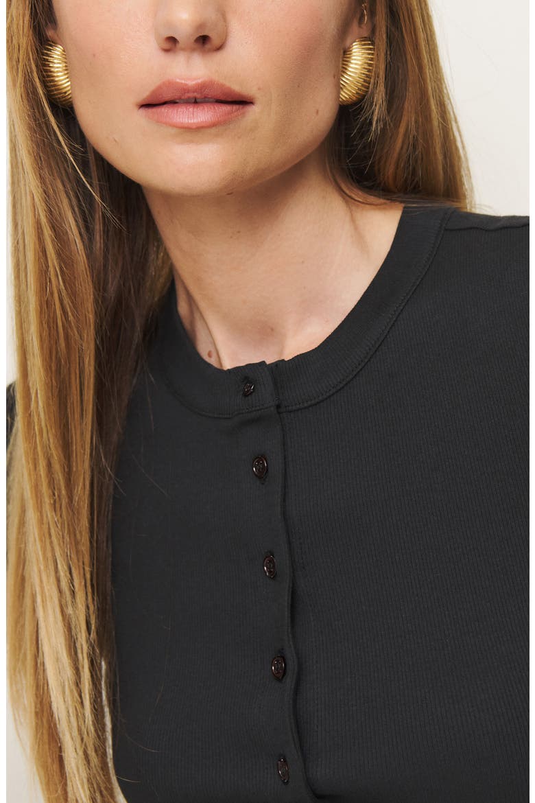 Raelynn Button Front Organic Cotton Knit Top, Alternate, color, BLACK