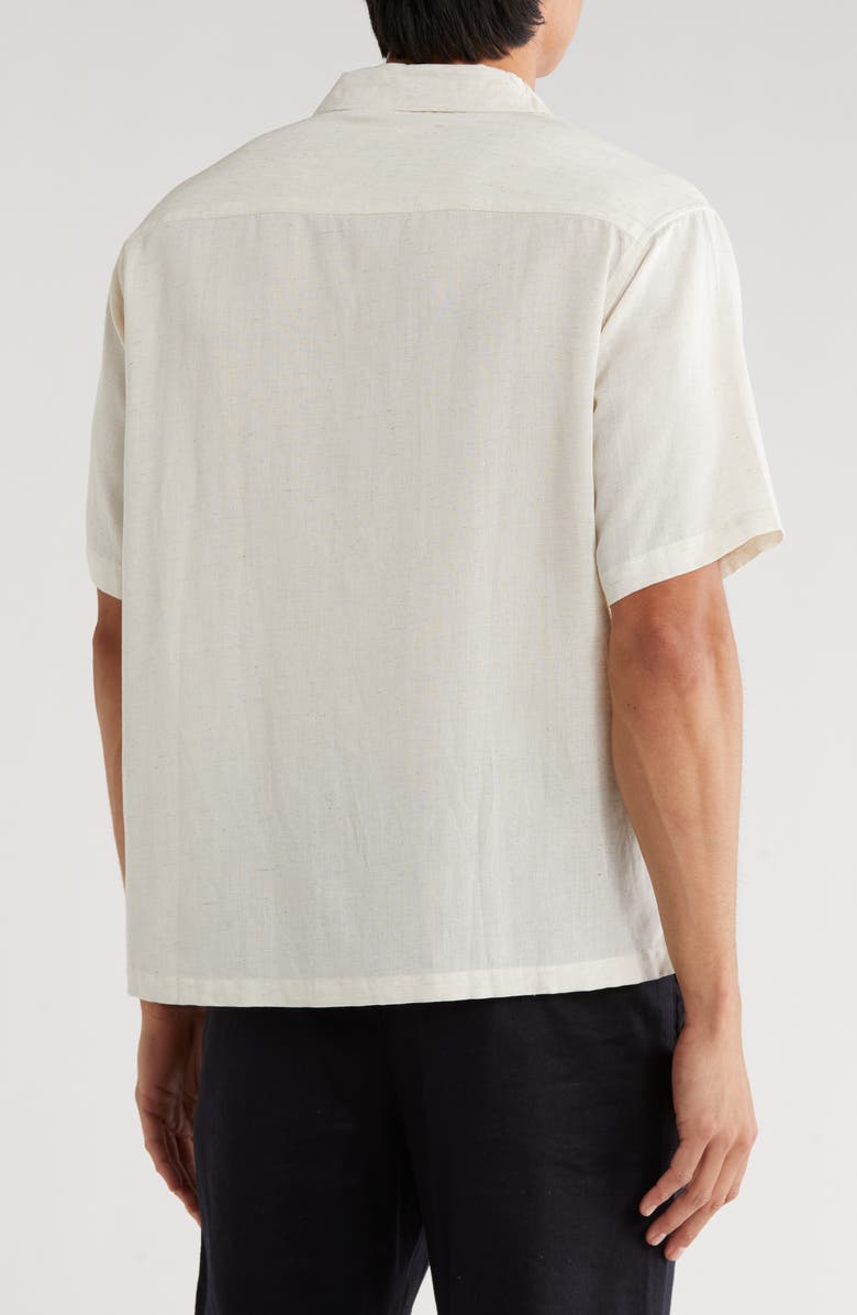 T.R. PREMIUM Boxy Fit Floral Embroidered Camp Shirt Boxy Fit Sun Embroidered Camp Shirt, Alternate, color, Flax