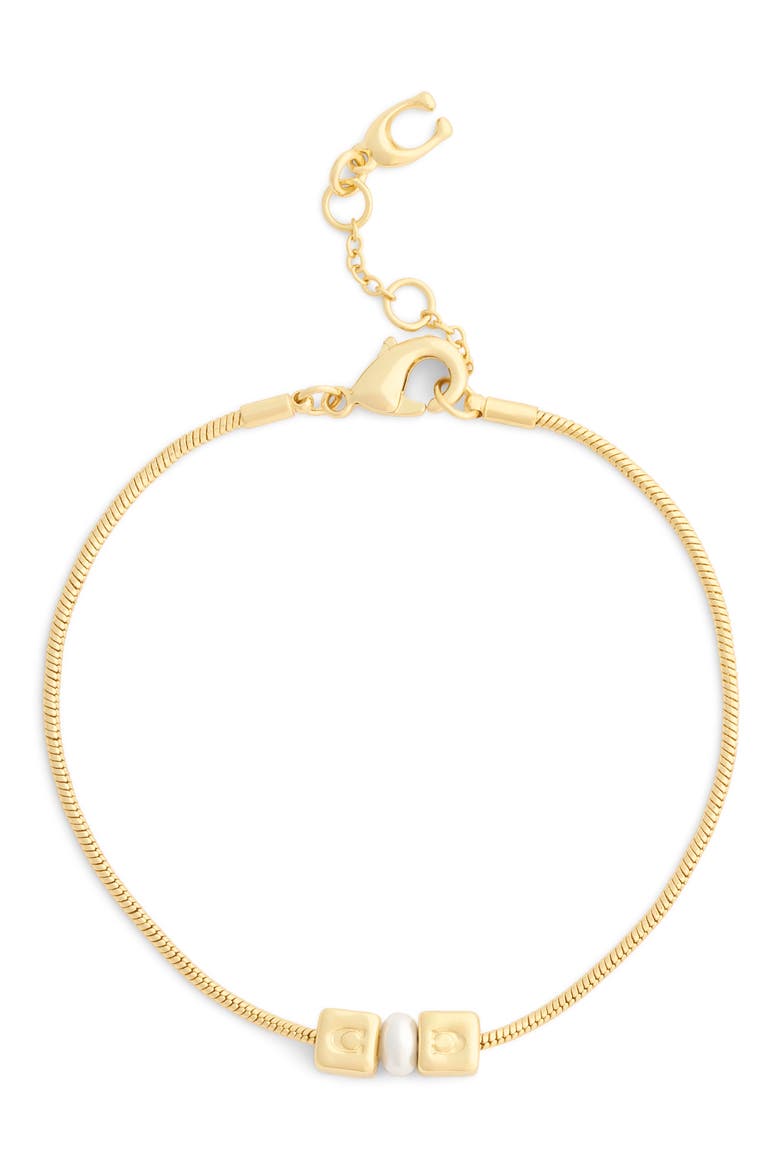 Cube Imitation Pearl Flex Bracelet, Alternate, color, PEARL/ GOLD