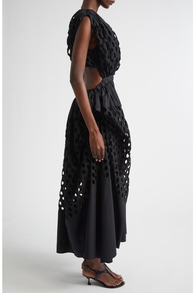 Peplos Cotton Eyelet Dress, Alternate, color, BLACK
