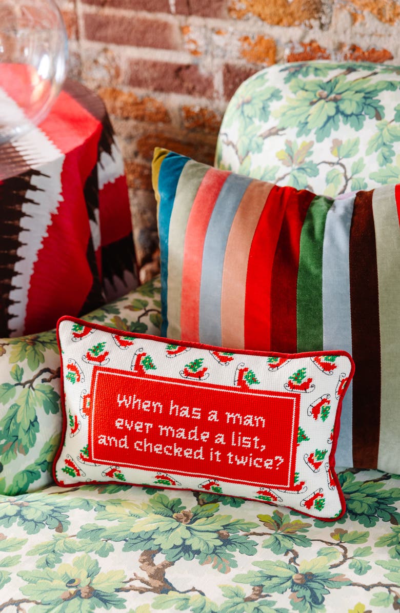 Furbish Check it Twice Needlepoint Pillow, Alternate, color, 