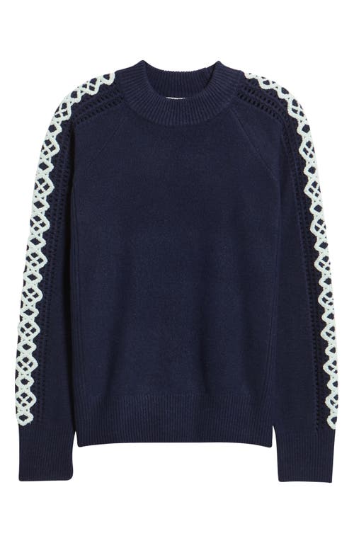 City Blues Embroidered Sleeve Mock Neck Sweater In Blue