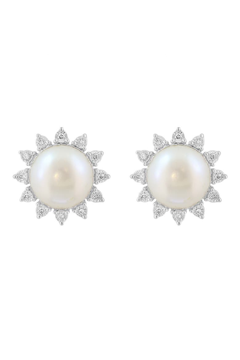 Sterling Silver Pearl Diamond Halo Stud Earrings, Alternate, color, WHITE