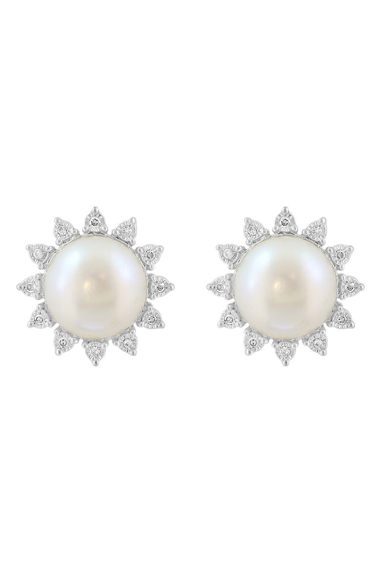 EFFY Sterling Silver Pearl Diamond Halo Stud Earrings, Alternate, color, White