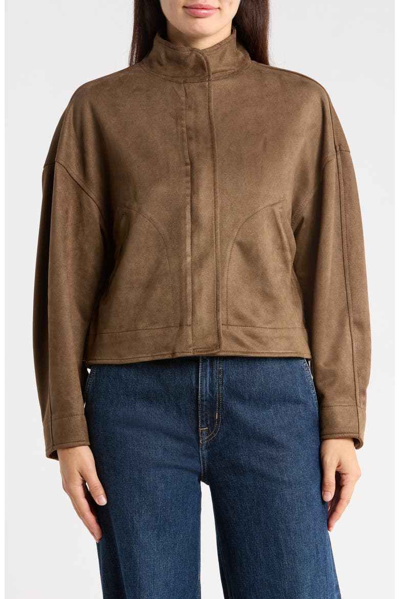 Faux Suede Full Zip Jacket, Main, color, BARK