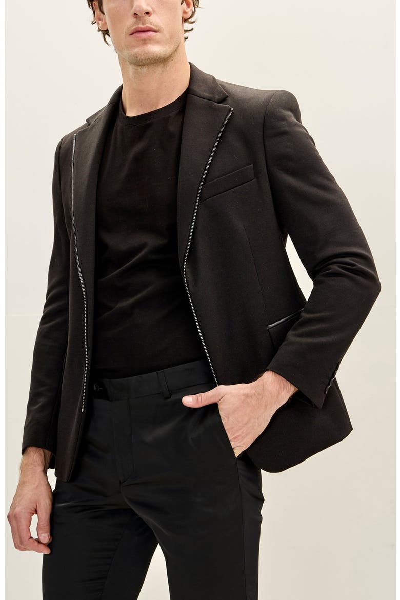 Notch Lapel Zip Blazer, Alternate, color, BLACK