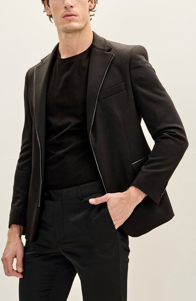 RON TOMSON Notch Lapel Zip Blazer, Alternate, color, Black