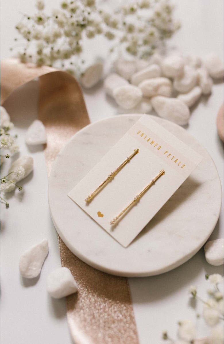 Untamed Petals Eternity Pave Linear Drop Earrings, Alternate, color, Gold