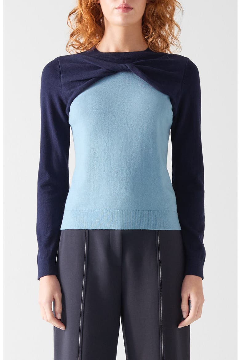 Aletta Colorblock Cotton & Merino Wool Twist Neck Sweater, Main, color, BLUE