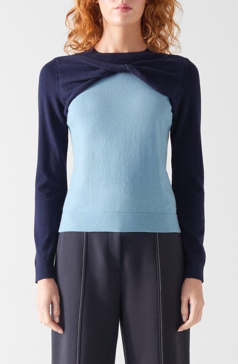 Aletta Colorblock Cotton & Merino Wool Twist Neck Sweater