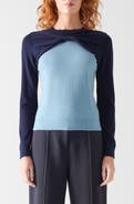 LK Bennett Aletta Colorblock Cotton & Merino Wool Twist Neck Sweater