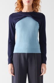LK Bennett Aletta Colorblock Cotton & Merino Wool Twist Neck Sweater
