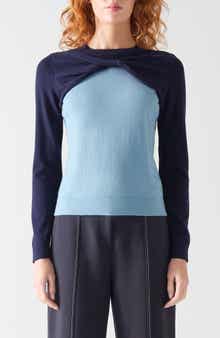 LK Bennett Aletta Colorblock Cotton & Merino Wool Twist Neck Sweater