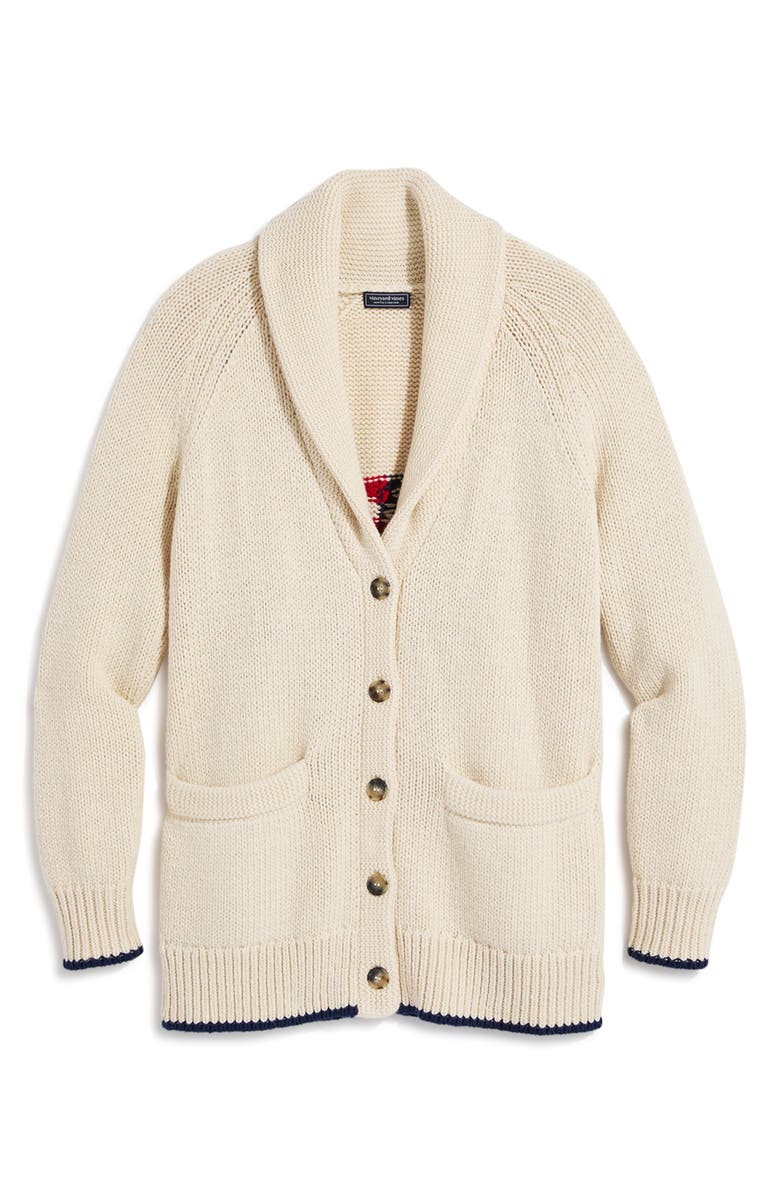 vineyard vines Flag Intarsia Shawl Collar Merino Wool & Cotton Cardigan, Alternate, color, 