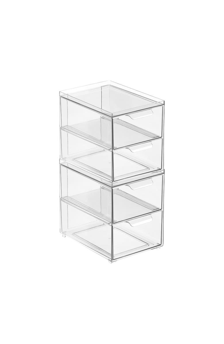 mDesign 2-Drawer Stackable Organizer for Kitchen or Pantry - Set of 4 - Clear, Alternate, color, Clear