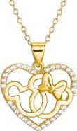 Disney Minnie and Mickey Mouse Necklace, Cubic Zirconia Interlocking Heart Pendant
