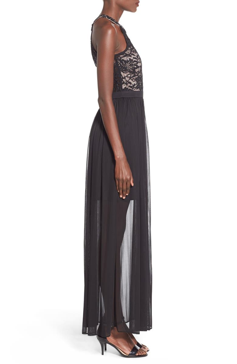 Morgan & Co. Lace Halter Chiffon Maxi Dress, Alternate, color, 