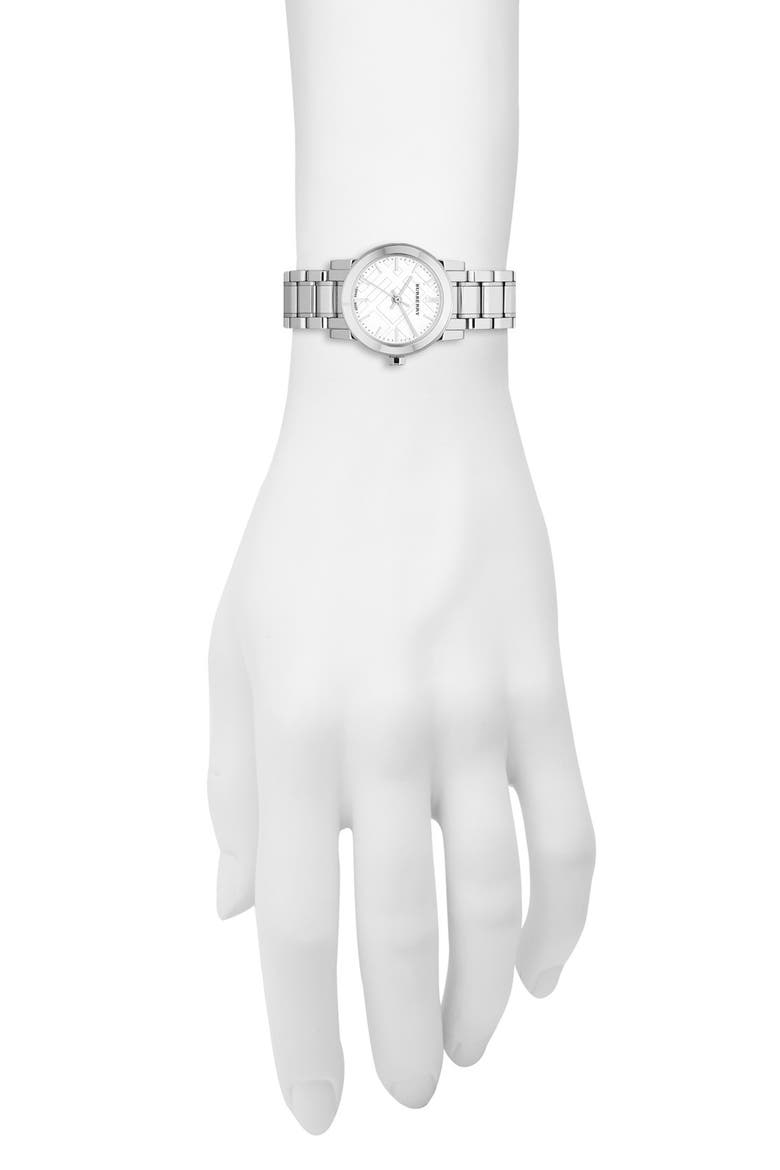 Small Check Stamped Bracelet Watch, 26mm, Alternate, color, SILVER