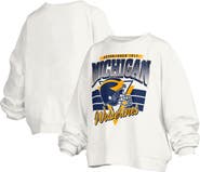 PRESSBOX Women's Pressbox White Michigan Wolverines Janice Retro Logo Oversized Pullover Sweatshirt