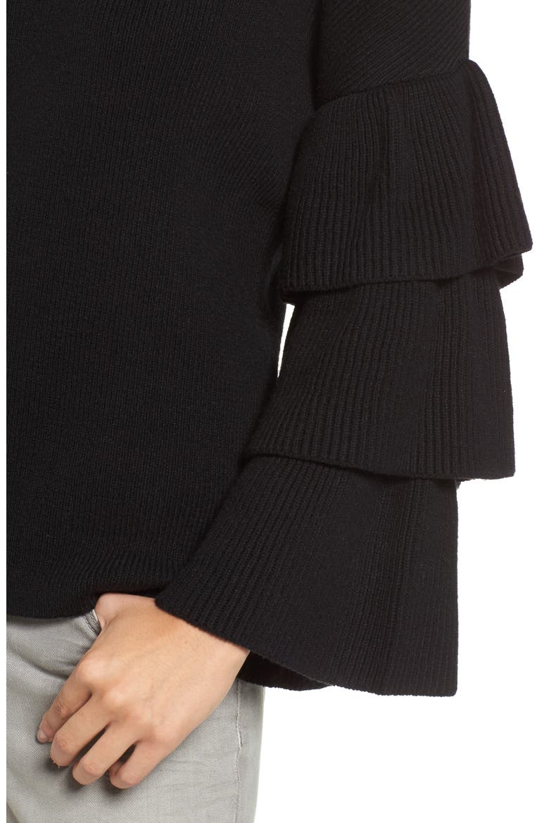 Ruffle Sleeve Sweater, Alternate, color, BLACK