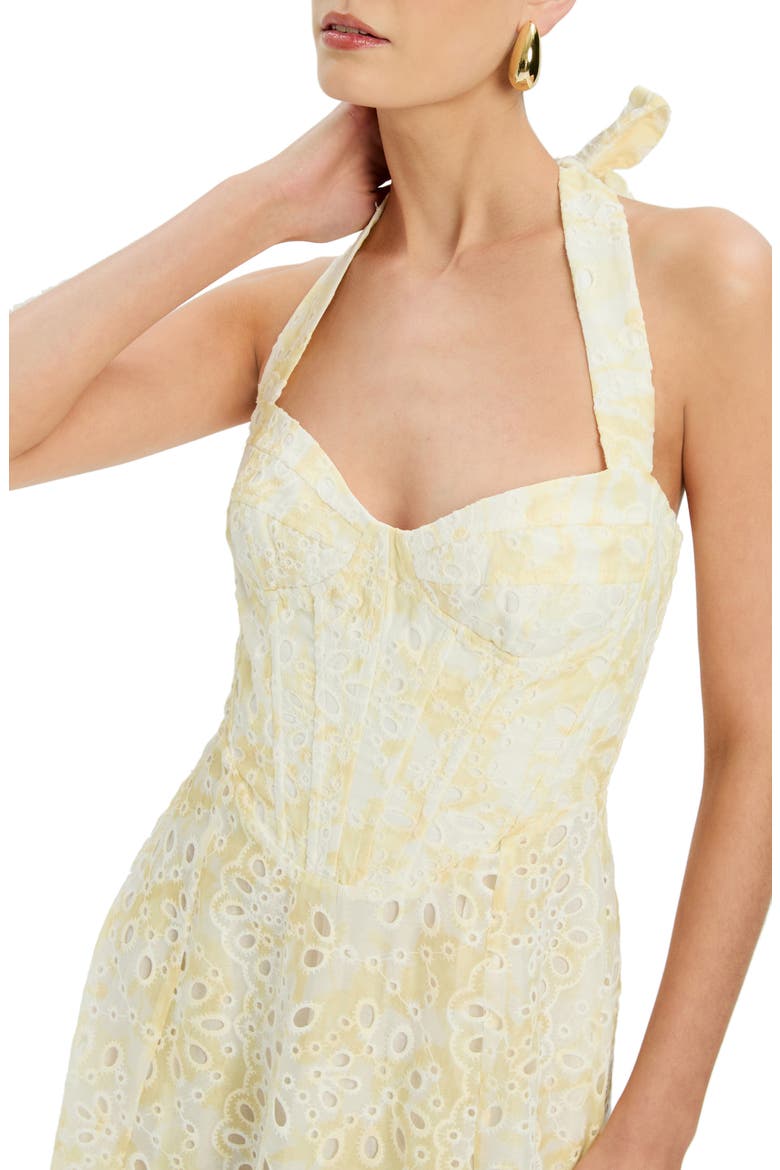 Pollie Eyelet Halter Midi Dress, Alternate, color, YELLOW FLORAL