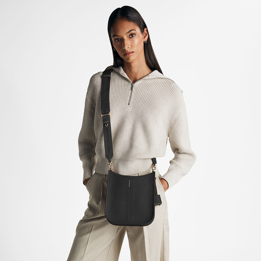 MAISON de SABRÉ Leather Saddle Bag, Alternate, color, Black Caviar