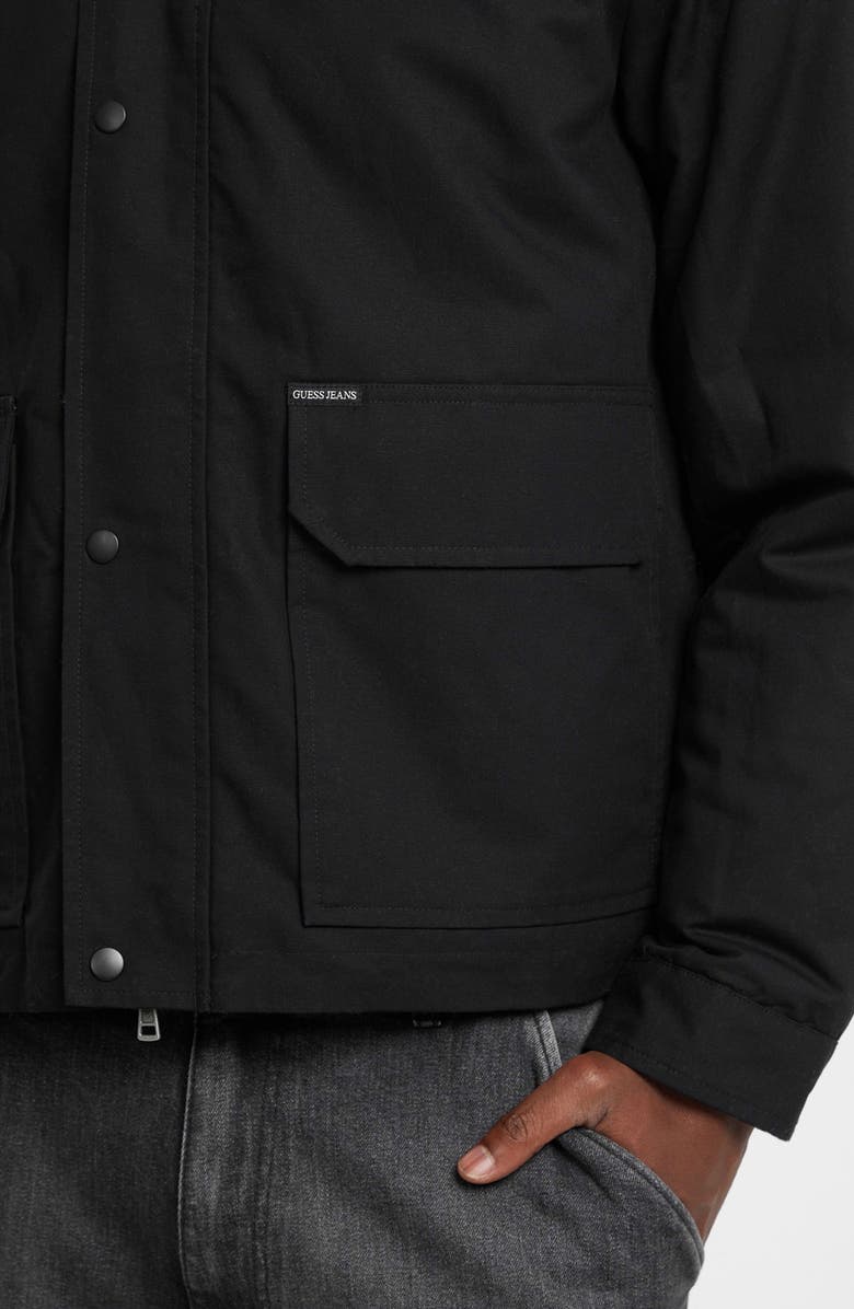 GUESS JEANS Corduroy Collar Cotton Canvas Jacket, Alternate, color, Black