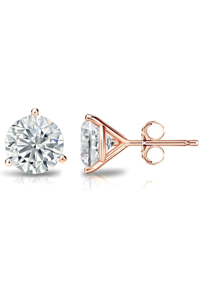 14k Rose Gold Lab-Grown Round Diamond 3-Prong Stud Earrings, Main, color, .50 Carat-Rose Gold