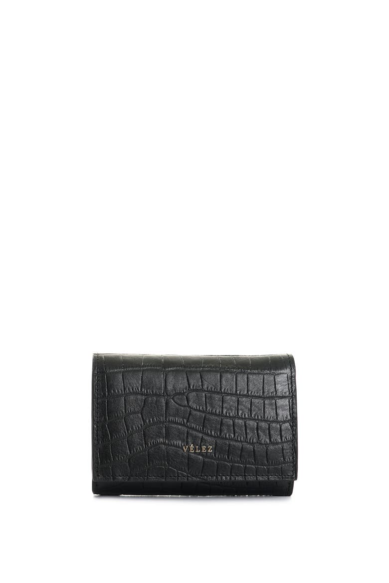 Embossed Leather Wallet, Main, color, Black