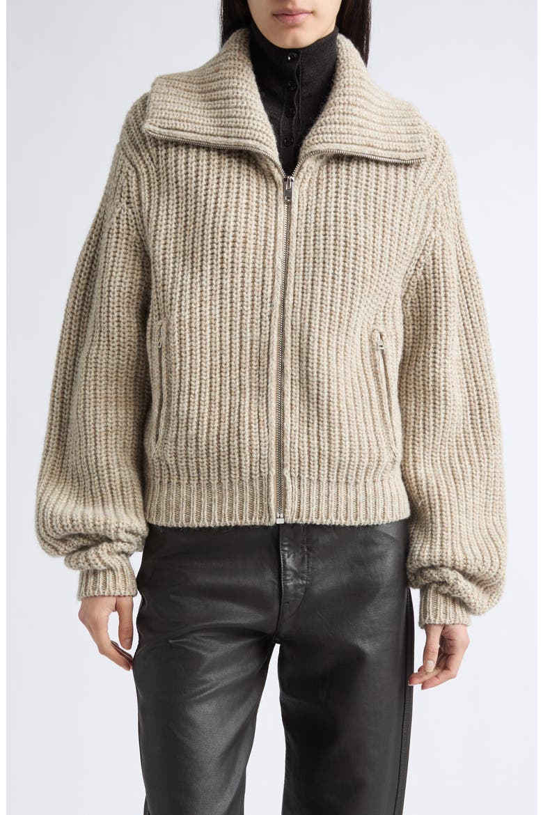 Zipped Alpaca & Yak Hair Cardigan, Main, color, BEIGE / OAT