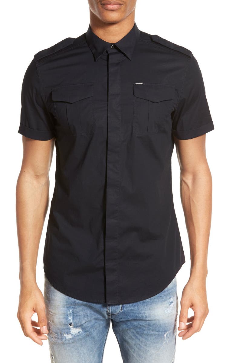 DIESEL<sup>®</sup> 'Haul' Extra Trim Fit Short Sleeve Military Shirt, Main, color, 