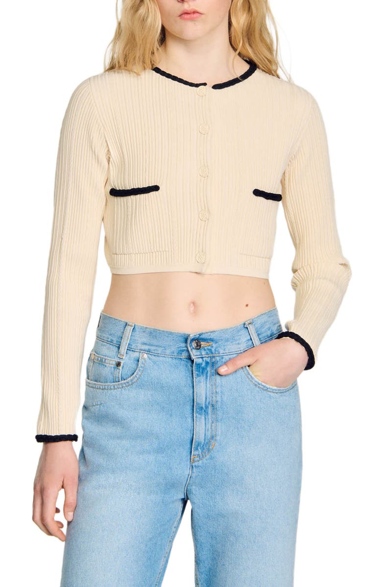 SANDRO Pointelle knit cardigan, Main, color, 