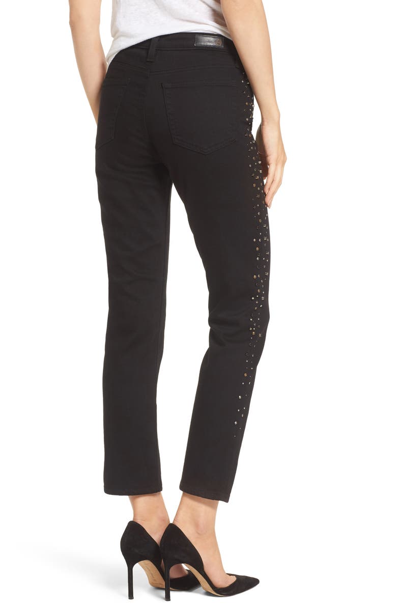 AG Isabelle High Waist Ankle Slim Straight Leg Jeans, Alternate, color, Super Black-Met